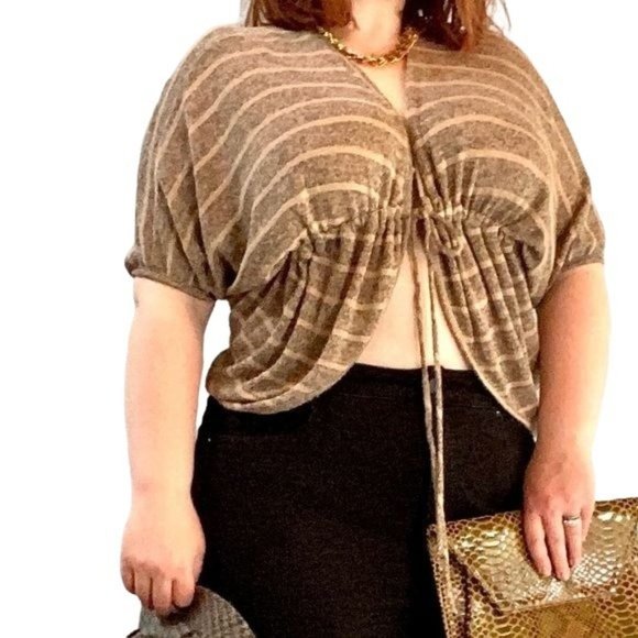 Anthropologie Twinkle Tan Boho Striped Cardigan Sweater - Picture 7 of 11